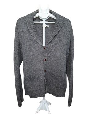 Brooks Brothers Scottish Lambswool Gray Shawl Collar Button-Front Cardigan